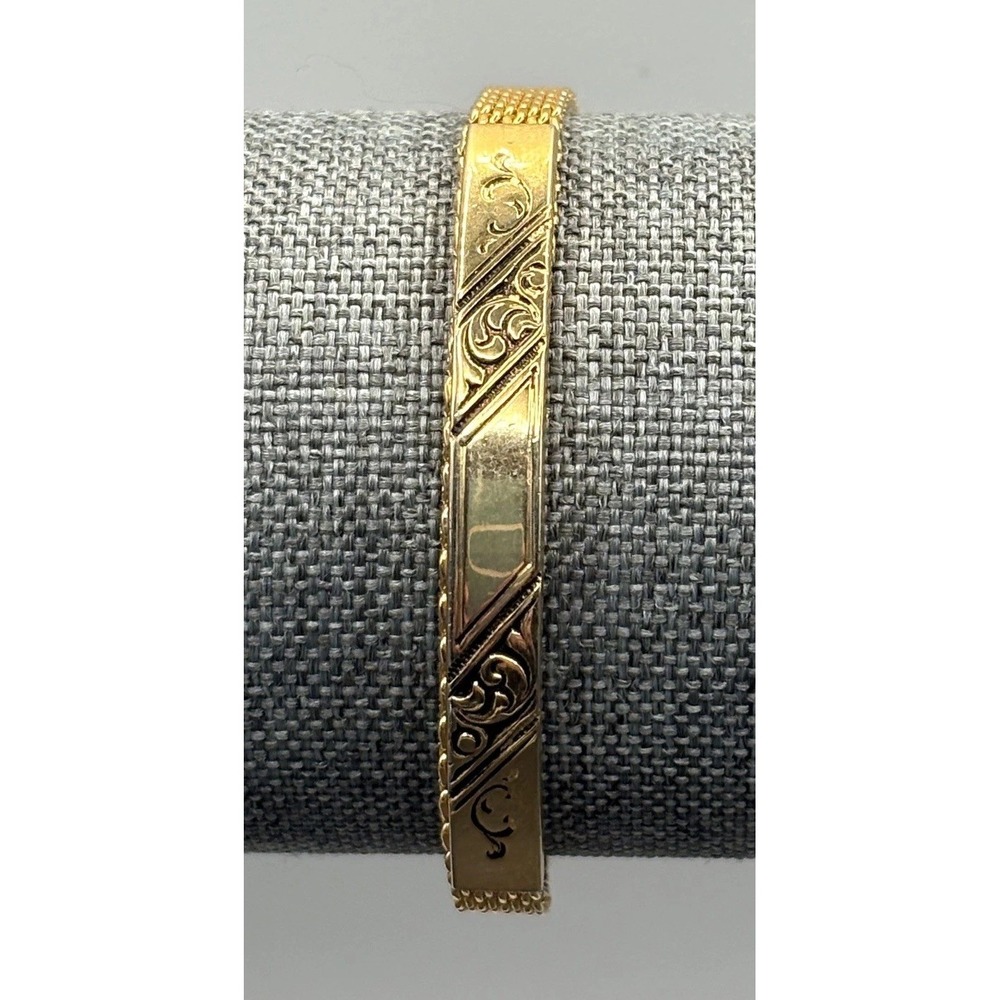 Vintage Victorian Revival Mesh Bracelet Engraved Ornate Bar Gold Tone 6.5"